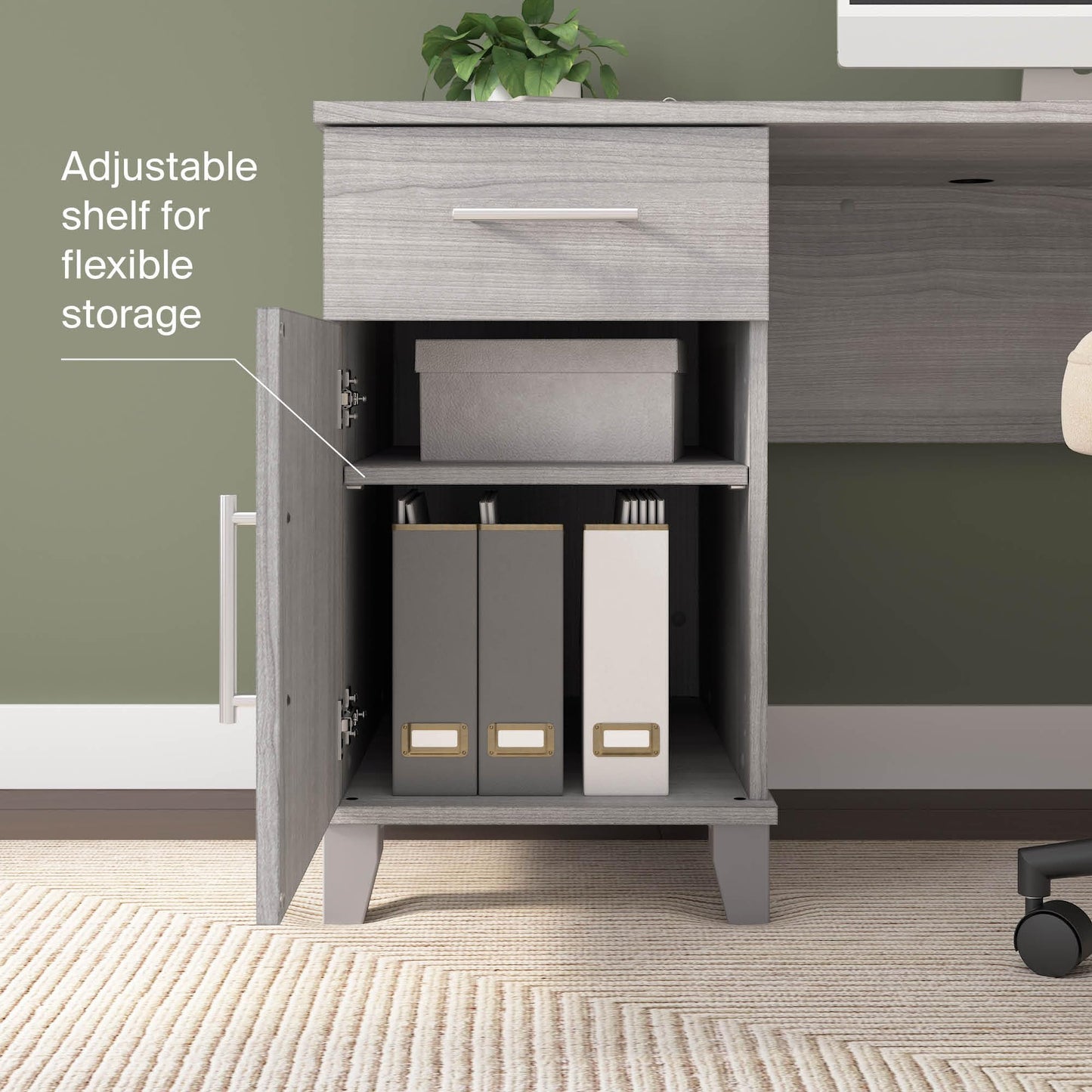 Bush Home 54-Inch Office Desk with Drawer and Storage Cabinet, Computer Desk with Box Drawer and Adjustable Shelf, Home Office Workstation Furniture, Somerset Collection, Platinum Gray