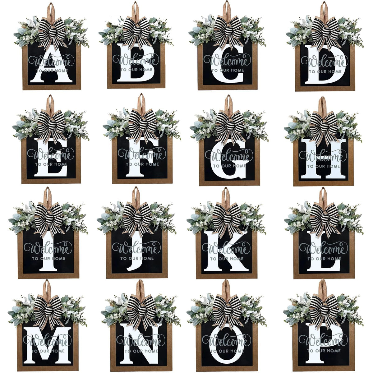 Last Name All Year Round Front Door Wreath with 26 Initial Letter Welcome Sign All Seasons Eucalyptus Garland and Bow ，Farmhouse, Porch, for Spring Summer Fall All Seasons Holiday Halloween Christmas.（K）