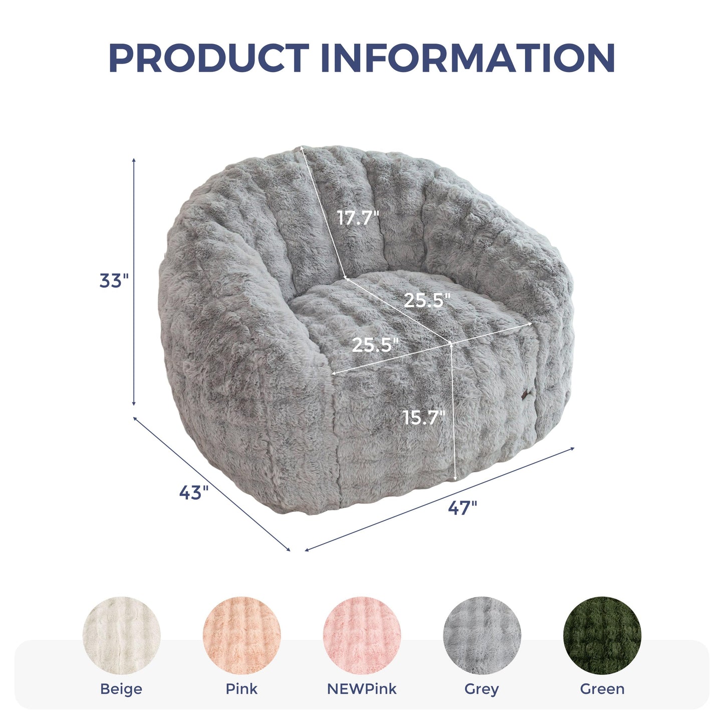 MAXYOYO Giant Bean Bag Chair for Adults, Stuffed Shell-Shaped Large Bean Bag Couch, Cozy Living Room Chair with Filler, Floor Sofa Lazy Sofa for Bedroom Living Room, Grey