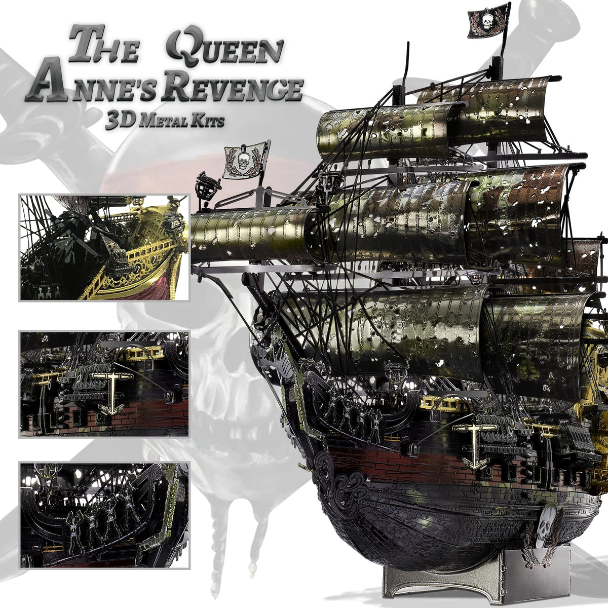 Piececool 3D Metal Puzzles for Adults, The Queen Anne's Revenge Pirate Ship Model Kits with DIY Tools Set, Metal Models Building Craft Kits, Creative Gifts Home Decor.