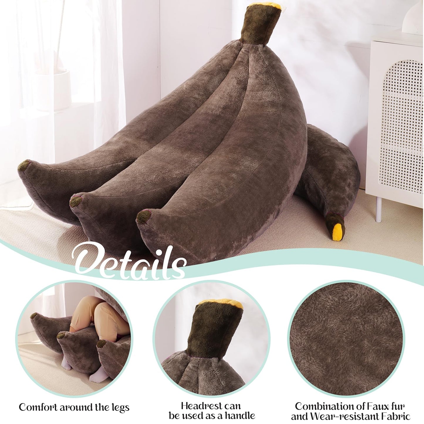 IEVENW Banana Bean Bag Chair with Ottoman, Floor Sofa Bed with Footrest, Comfy Convertible Lounger for Adults, Plush Couch for Bedroom, Living Room or Dorm, L-Coffee