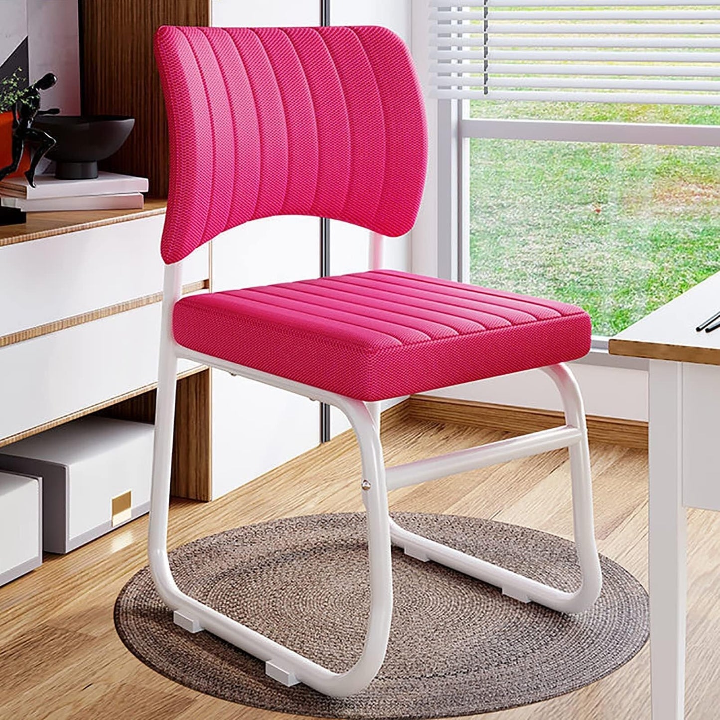 Stationary Office Chair Base,Modern Guest Ergonomic Desk for Waiting Room, Armless Dining No Wheels Mid Back Conference Room Visitor Chairs(Green 2) (Pink 2 50x53x82cm(20x21x32))