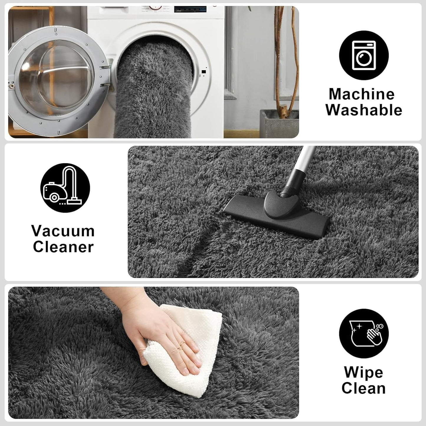 Merelax Modern Soft Fluffy Large Shaggy Rug for Bedroom Livingroom Dorm Kids Room Indoor Home Decorative, Non-Slip Plush Furry Fur Area Rugs Comfy Nursery Accent Floor Carpet 4'x6' Dark Grey