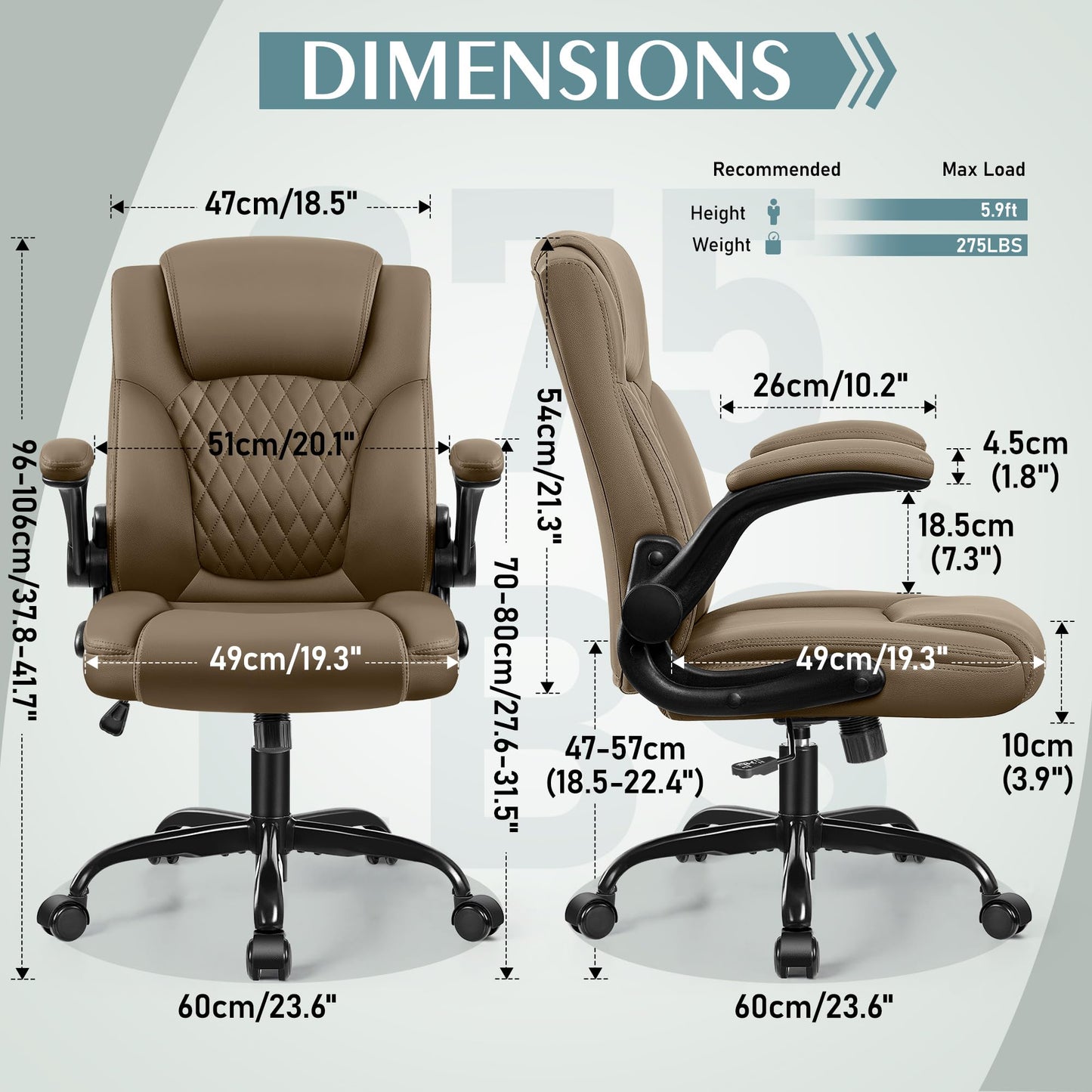 Leather Office Chair, PU Home Computer Desk Chairs with Ergonomic Back Support, 360°Swivel Free，Small Gaming Chair with Wheels and Adjustable Armrests, for Short People Use