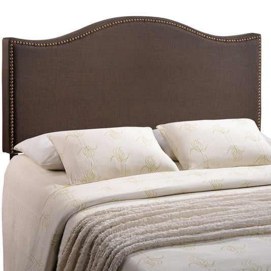 Modway Curl Upholstered Linen Fabric Queen Headboard Size With Nailhead Trim and Curved Shape in Dark Brown Fabric