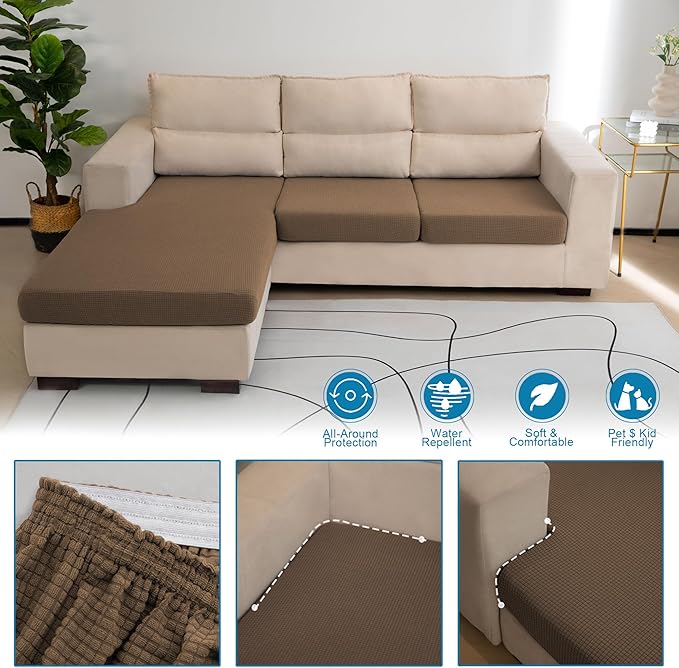 Water Repellent L Shaped Couch Covers 3 Pieces Sofa Seat Cushion Slipcovers