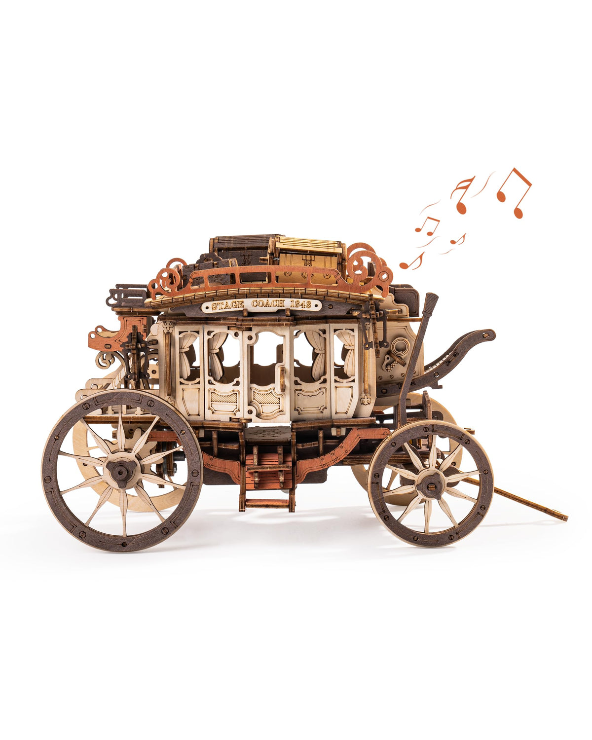 ROBOTIME Stagecoach Wooden Music Box Puzzle AMKA1, Valentines Day Gift 3D Wooden Puzzles for Adults, Mechanical 3D Model to Build, Birthday Anniversary Day Gift Hobby STEM Kits