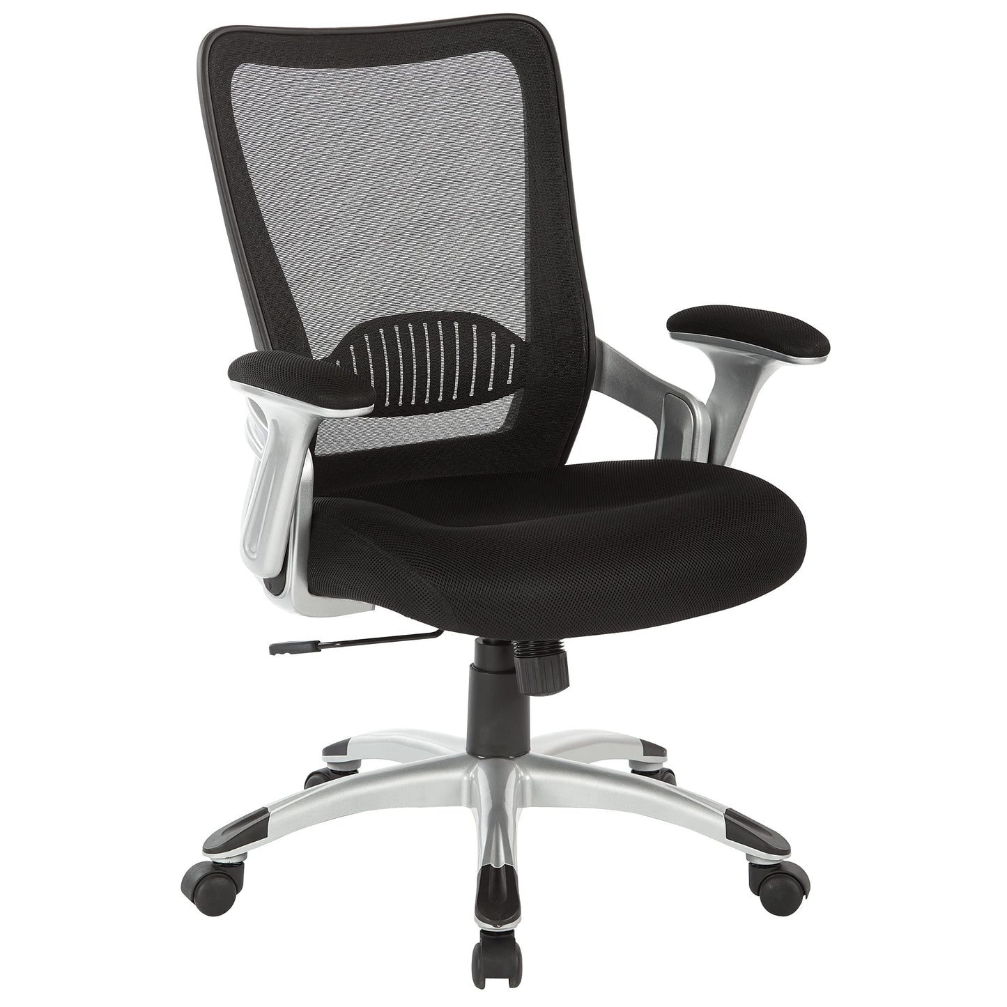 Office Star EMH Series Screen Back Adjustable Office Desk Chair with Built-in Lumbar Support and Padded Flip Arms, Black Bonded Leather