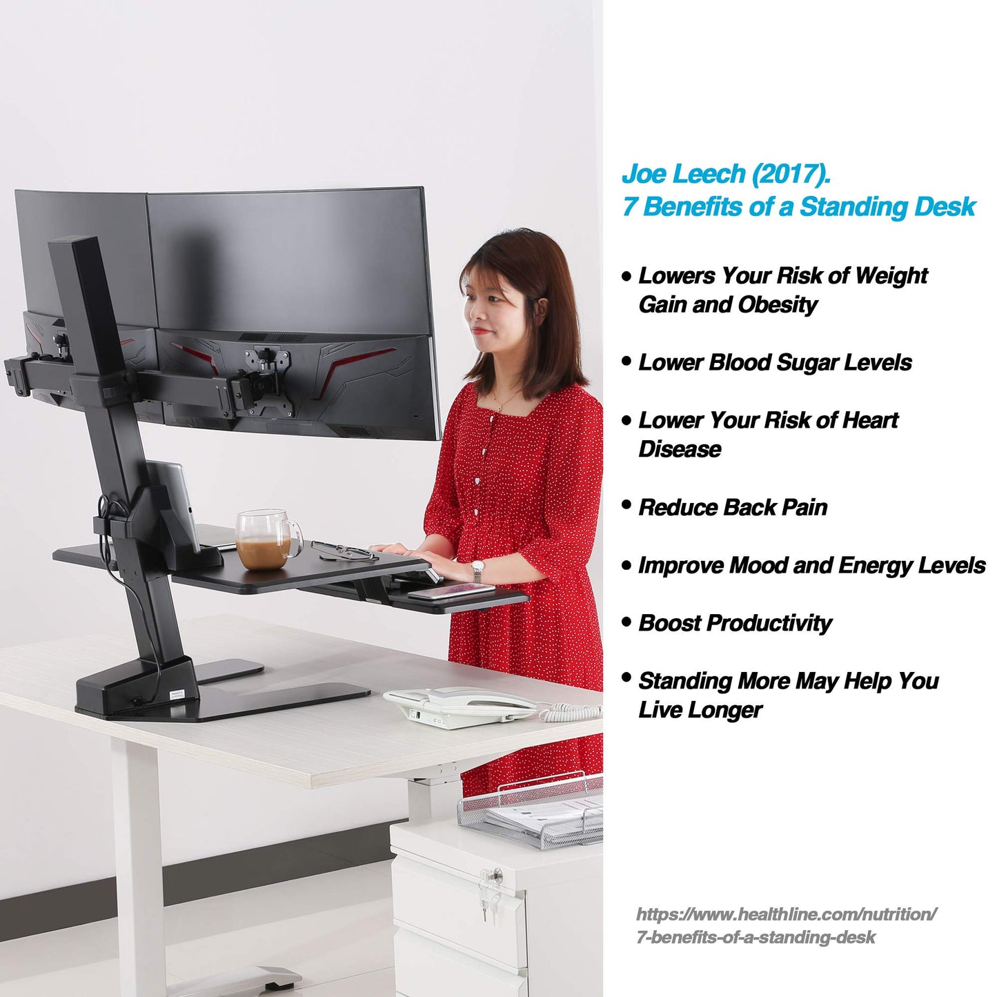 AVLT Electric Standing Desk Converter for Dual 32" Monitors, Motorized Sit to Stand Riser with 28"x16" Tabletop, Large Keyboard Tray, Height Adjustable, Sturdy Base, Small Footprint