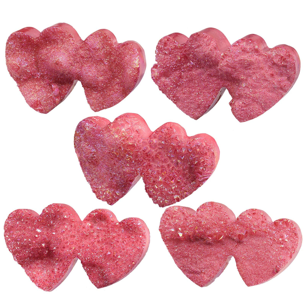 Cheungshing Double Love Heart Angel Aura Rock Crystal Cluster Handheld Mineral Specimen Healing Stone Decoration for Home Office, Red