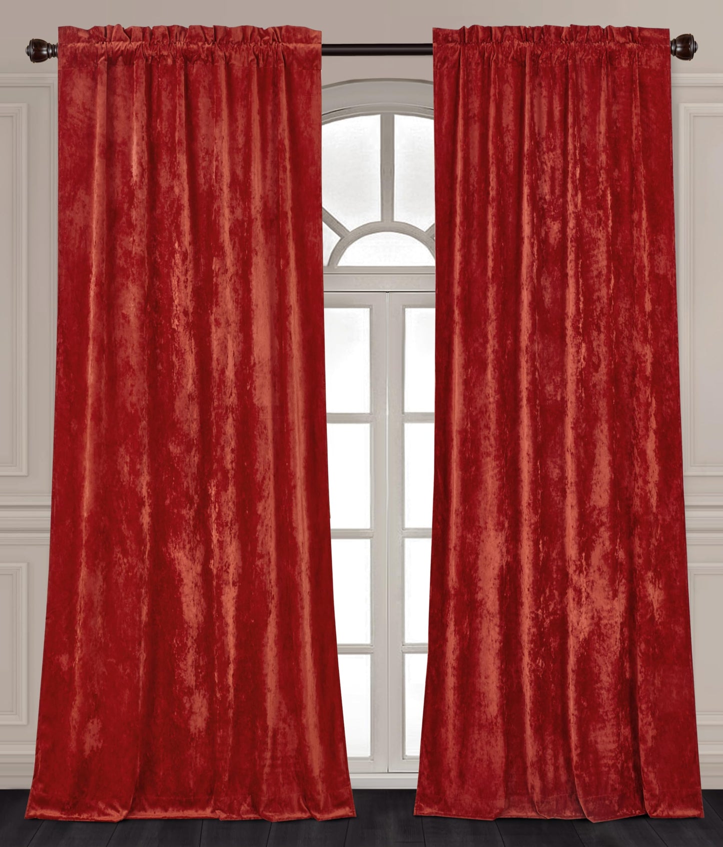 Chezmoi Collection Lux Brick Red Crushed Velvet Curtains 2 Panel Set - 72 inches Long Room Darkening Luxury Distressed Velvet Rod Pocket Window Drapes for Living Room Bedroom 50" W x 72" L