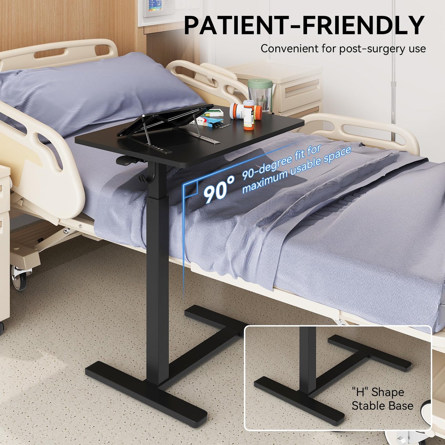 Gamork 18.9 * 25.6 inches Mobile Standing Desk,C Shaped Pneumatic Adjustable Height Stand Up Desk,Ergonomic Standing Side Table for Home Office Work Computer Desk Workstation,Black