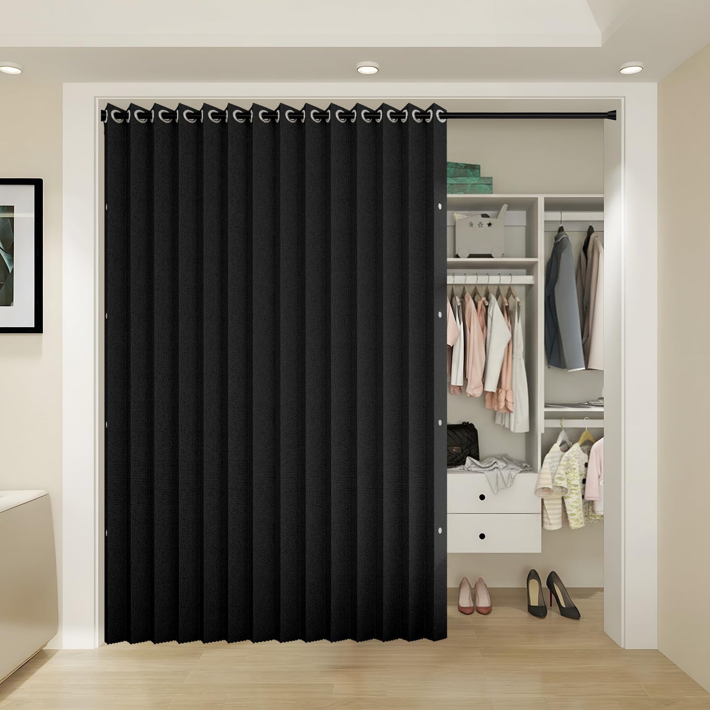 HMYI Vertical Privacy Shades, Memory Trained Pinch Pleated Vertical Drape Suit for 78 Width Open Cover, 1 Panel, W100 x L84, Black