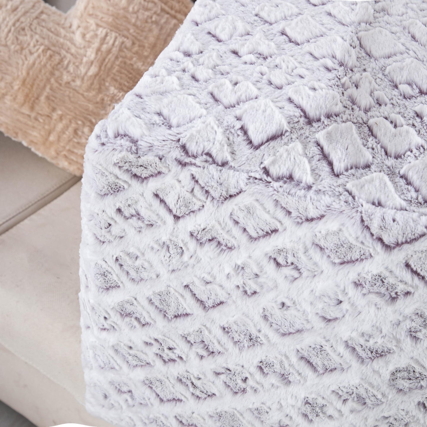 DaDalogy Bedding Dreamy Milky Way White Faux Fur Ottoman Pouf Cover - Purple Undertone Geometric Pattern with Zipper - 1-Piece 18" x 18" x 18"