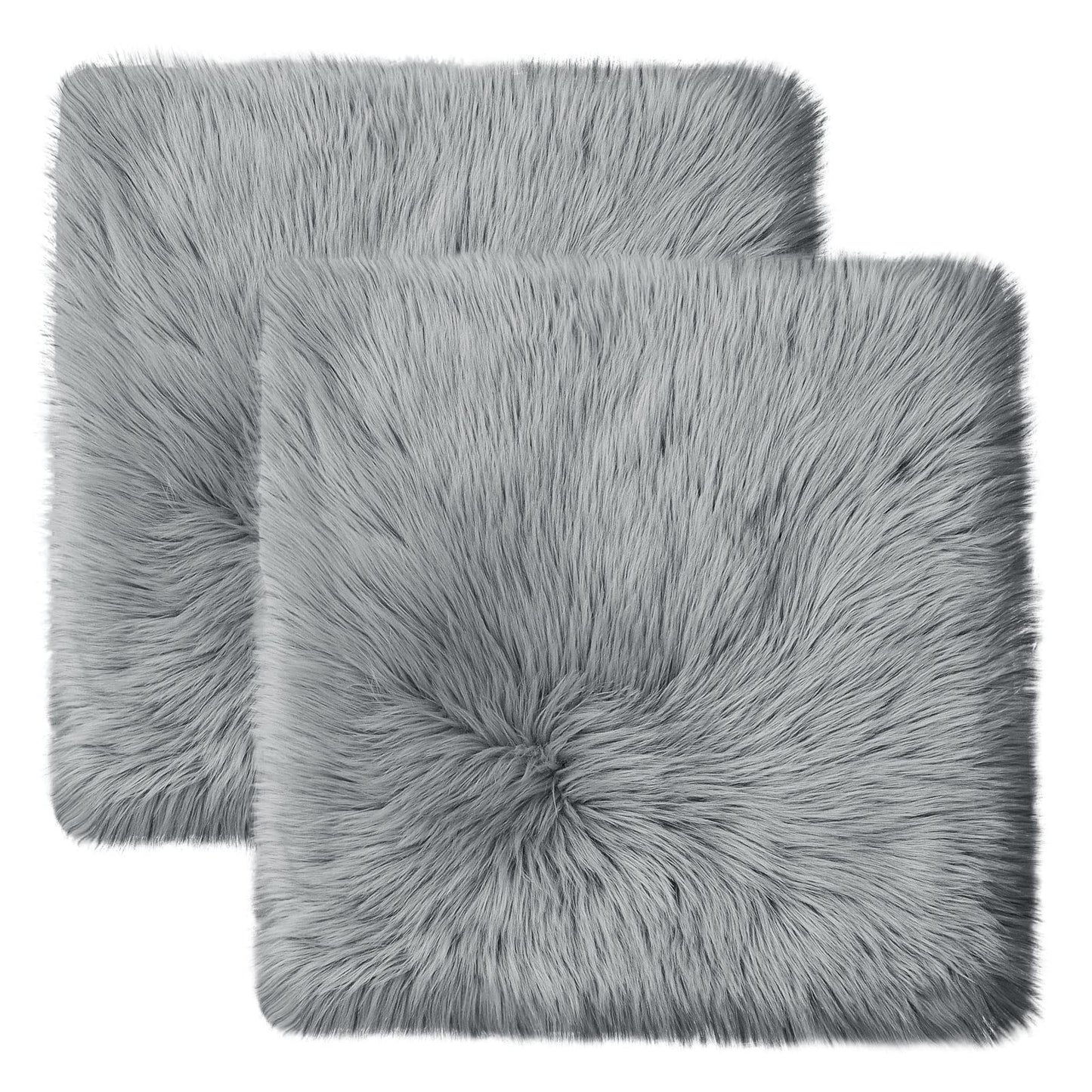 Softlife Grey Faux Fur Sheepskin Chair Cover 2 PCs Seat Cushion Pad Super Soft Area Rugs for Living Bedroom Sofa Dorm (1.6ft x 1.6ft)