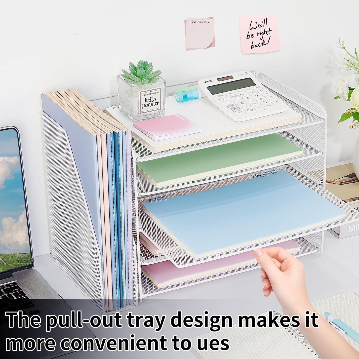 OPNICE Desk Organizer, 5-Tier Paper Organizer Letter Tray with Magazine Holder, Office Desk Accessories & Workspace Organizers, Desktop File Organizer for Office Supplies Storage, White