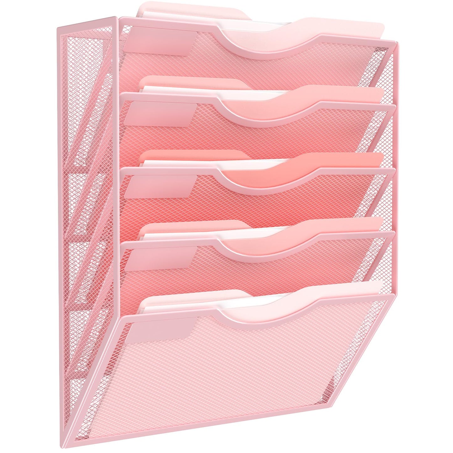 Kuntine.B Wall File Organizer Office Hanging Magazine Holder Wall File Organizer for Office Home (Pink, 5 Tier)