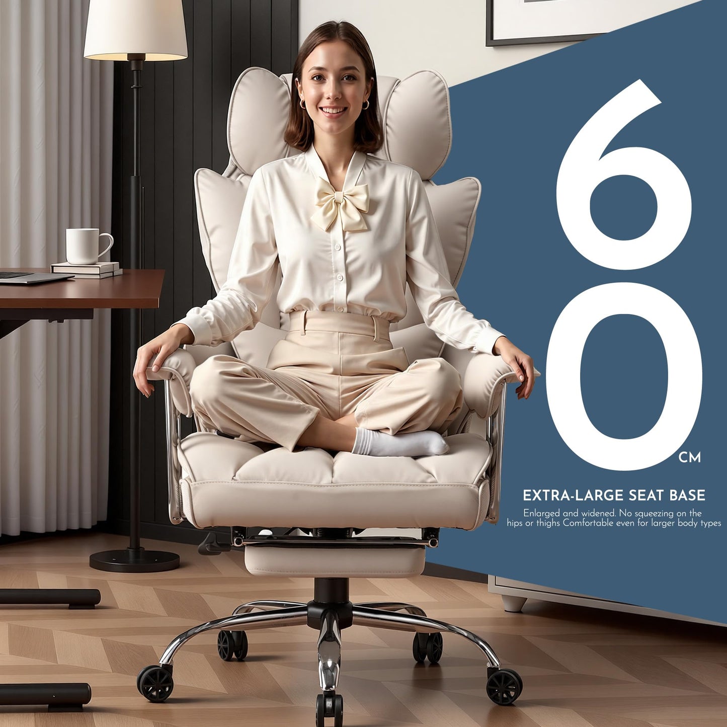 Efomao Big and Tall Office Chair 400lbs – PU Leather Executive Office Chair with Lumbar Support & Leg Rest, Heavy-Duty Computer Chair for Home Office, Grey