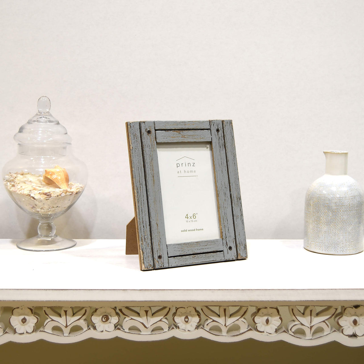 Prinz Homestead 4x6 Picture Frame Gray - Distressed Wood Rustic Coastal Decor Two-Way Easel Wall Mount Tabletop