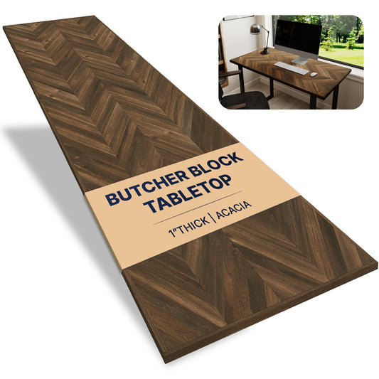 Howizz 60x30 in Solid Wood Table Top - 1in Thick Butcher Block Countertop for Standing Desk, Office Table, Workbench, DIY Furniture Projects, Dark Walnut Chevron