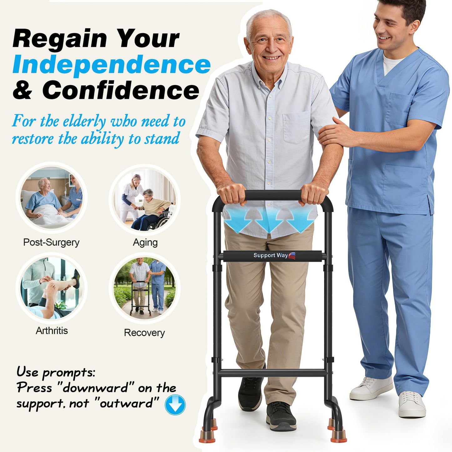 2-in-1 Stand Assist Aid Combo – Adjustable Standing Support for Seniors (20-26.8" Cane & Heavy-Duty Couch Riser), Lift Assist Device for Getting Up from Floor, Kneeling, Low Seats, or Sofa, Supports 4