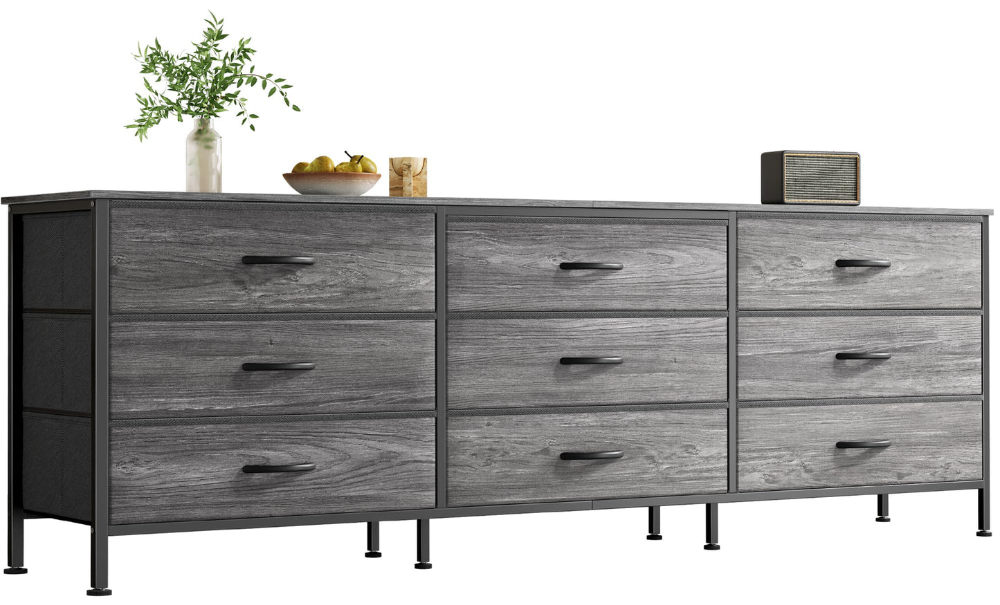 Huuger 63 Inch Dresser for Bedroom, Long Dresser for Closet with 9 Drawers, Large TV Stand for 55, 65, 70 Inch TV, Entertainment Center with Storage, Wide Chest of Drawers, Grey