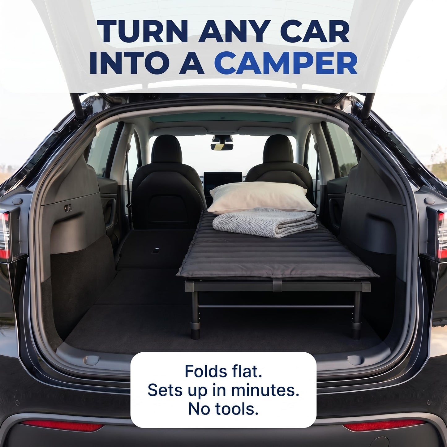 hazli Portable Car Bed for SUV Camping - Padded Sleeping Platform, Retractable 52"–72" to Fit More Vehicles, Adjustable Legs, 5-Minute Tool-Free Setup