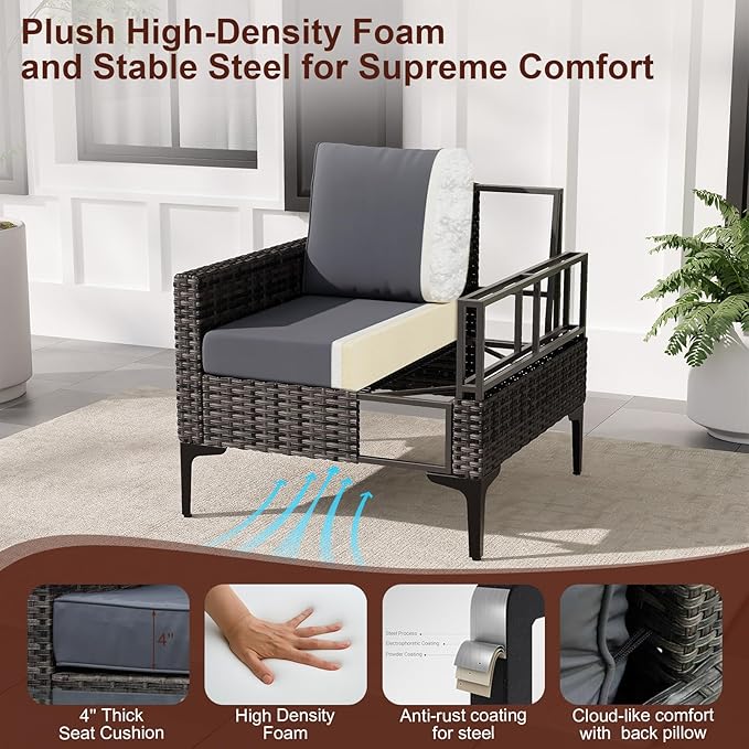 JOYURE 4-Piece Patio Furniture Set, Outdoor Wicker Patio Conversation Set