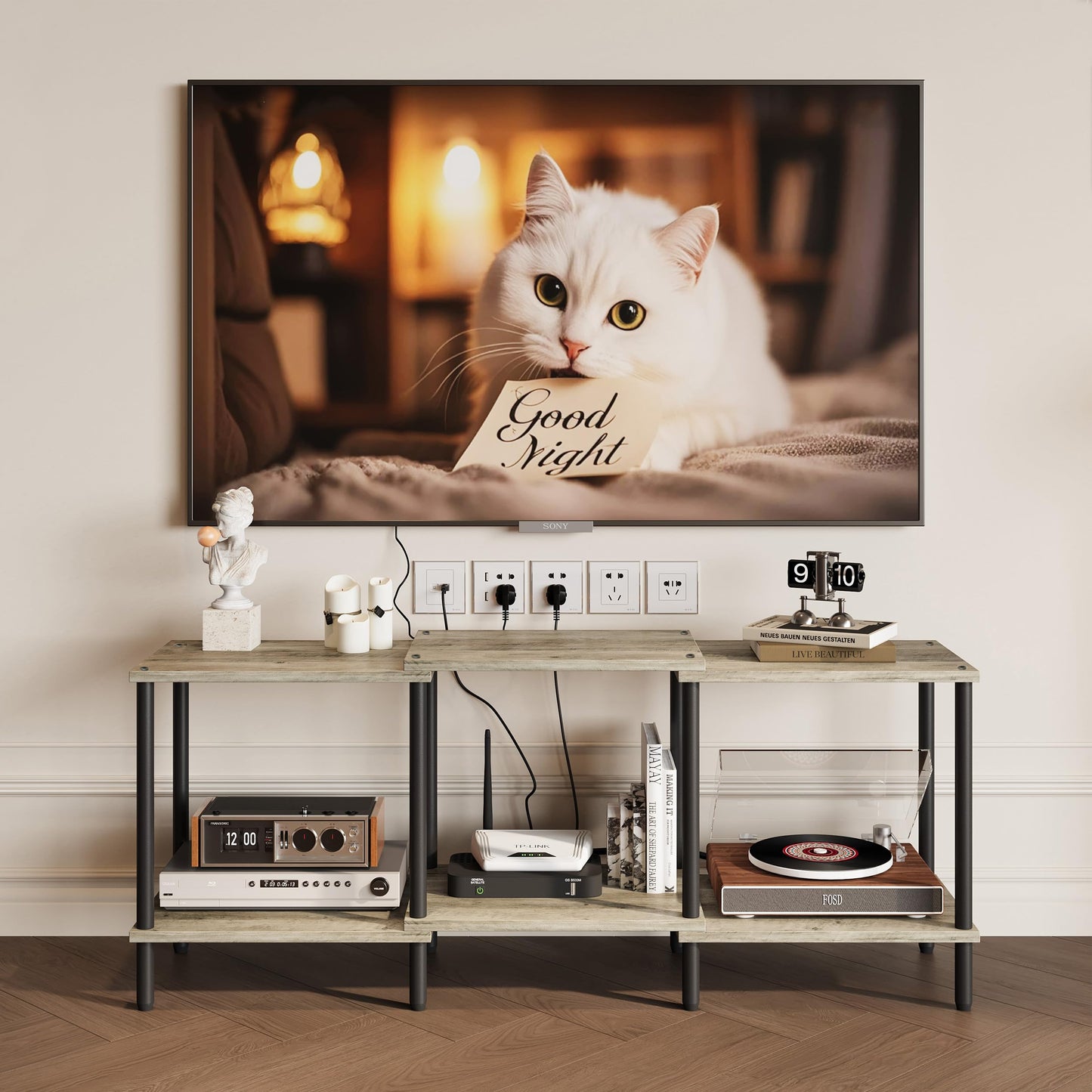 YAUKTAK TV Stand, Entertainment Center, Industrial TV Media Console Table with Open Storage Shelves, 2 Tier TV Cabinet for Living Room, Bedroom LTS107Q