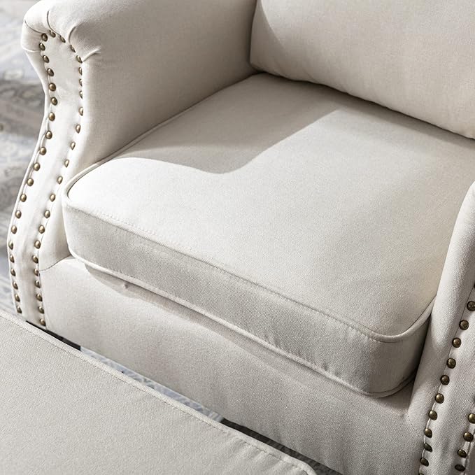 Mid Century Modern Accent Chair Upholstered Armchair Comfy Linen Fabric Tufted