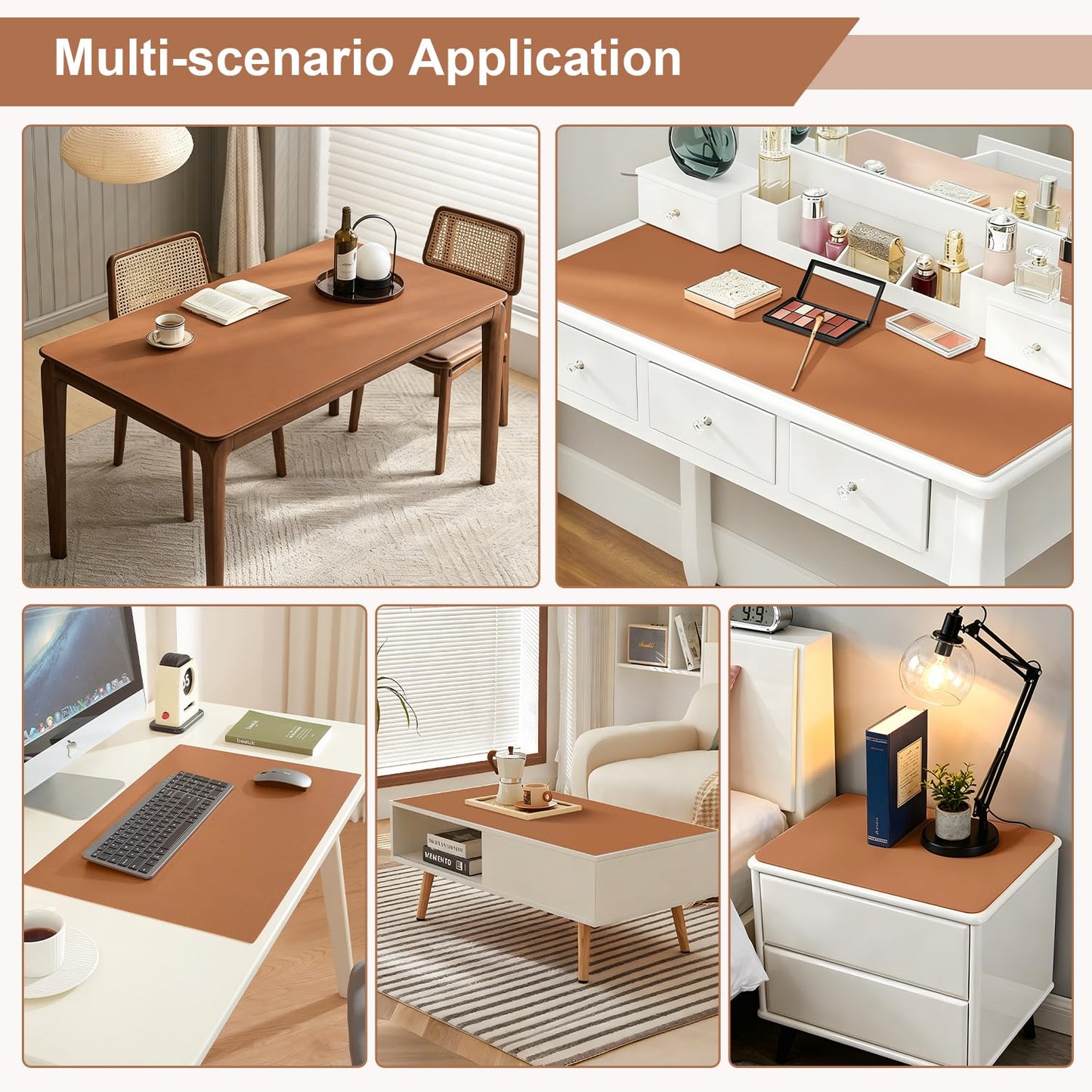 OstepDecor Brown Table Cover Protector 16 x 24 Inch, 1.5mm Thick Plastic Table Cover, Dining Table Protector Pad, Waterproof & Easy Cleaning PVC Desk Mat for Dresser, Coffee & Kitchen Wooden Tabletop
