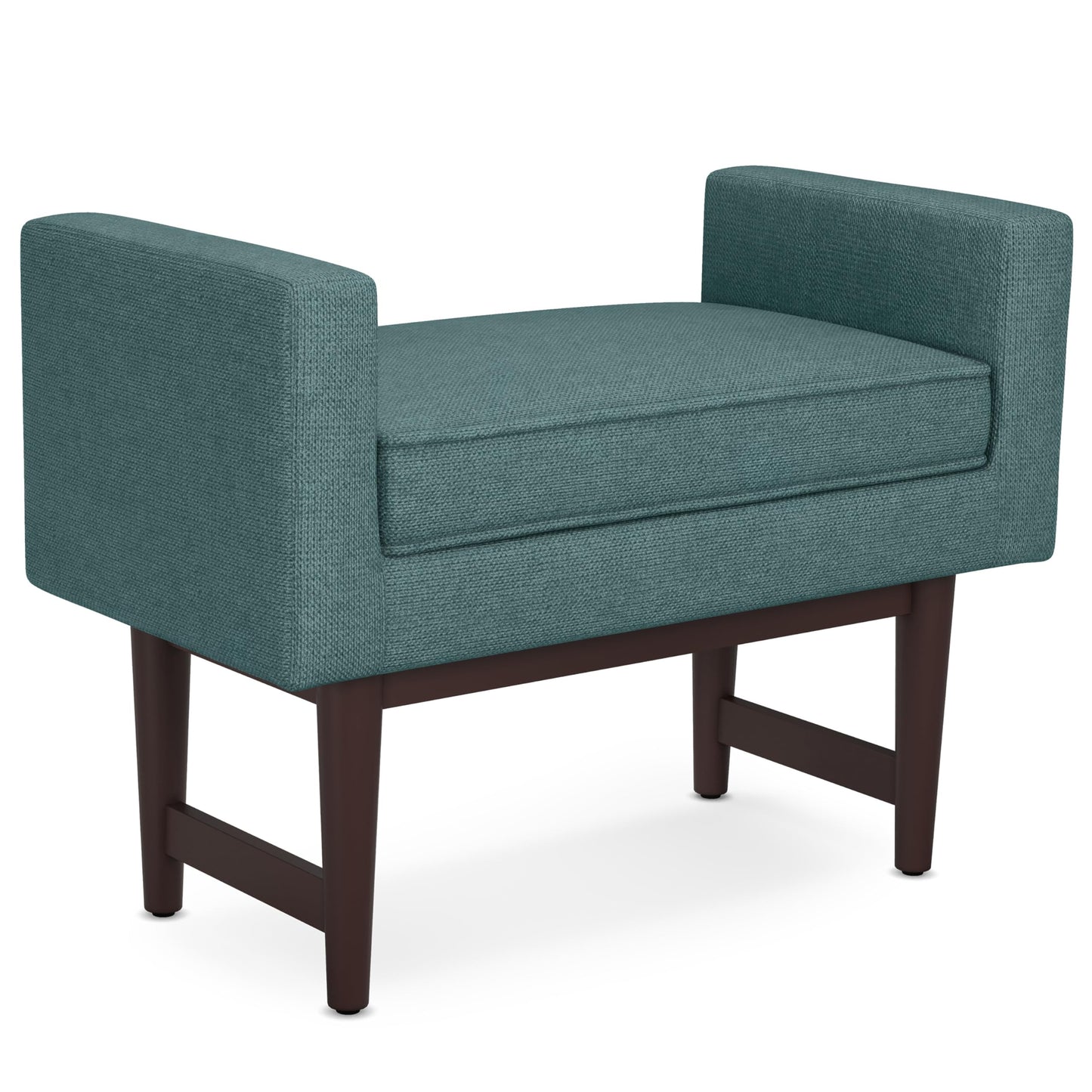 SIMPLIHOME Scott Small Ottoman Bench - 29 inch Wide Upholstered Linen Fabric Rectangle Ottoman in Smoky Teal, Contemporary Bench for Bedroom or Living Room with Raised Sides and Cushioned Seat