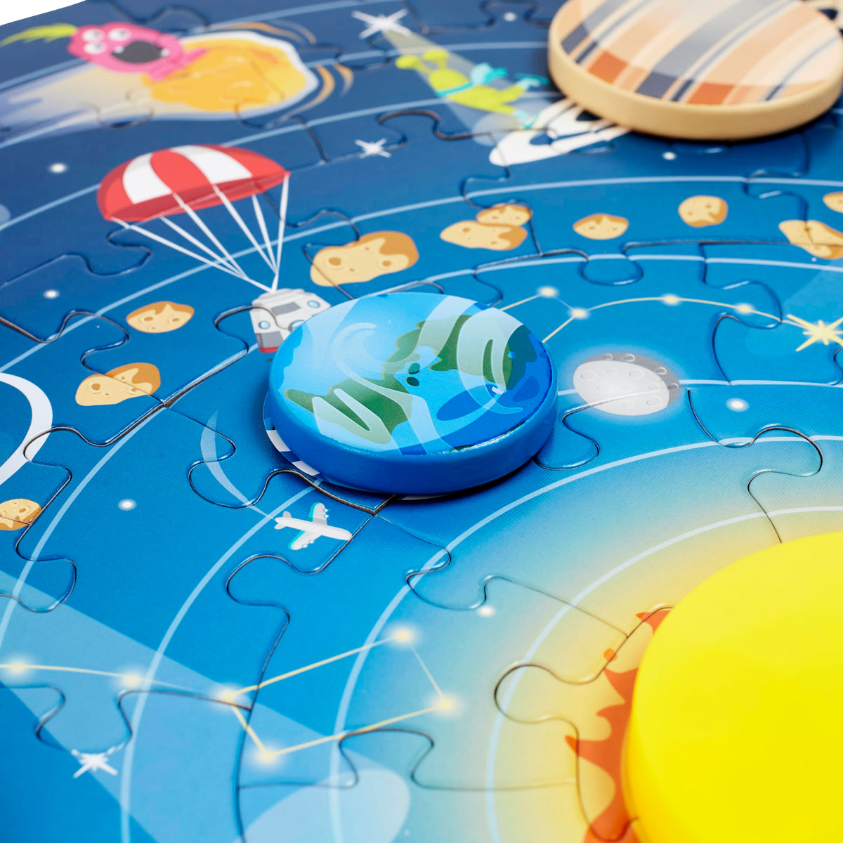 Hape Solar System Puzzle | Round Solar System Puzzle Toy for Kids, Solid Wood Pieces and A Glowing LED Sun