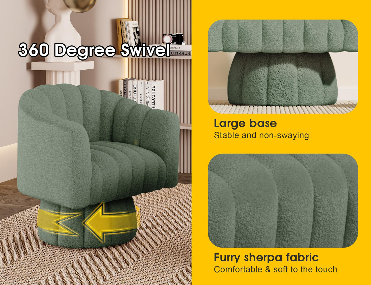 Dewhut Swivel Accent Chair, 360° Swivel Barrel Chair with Armrest, Sherpa Upholstered Single Sofa Reading Chair for Living Room,Bedroom,Waiting Room(Beige)