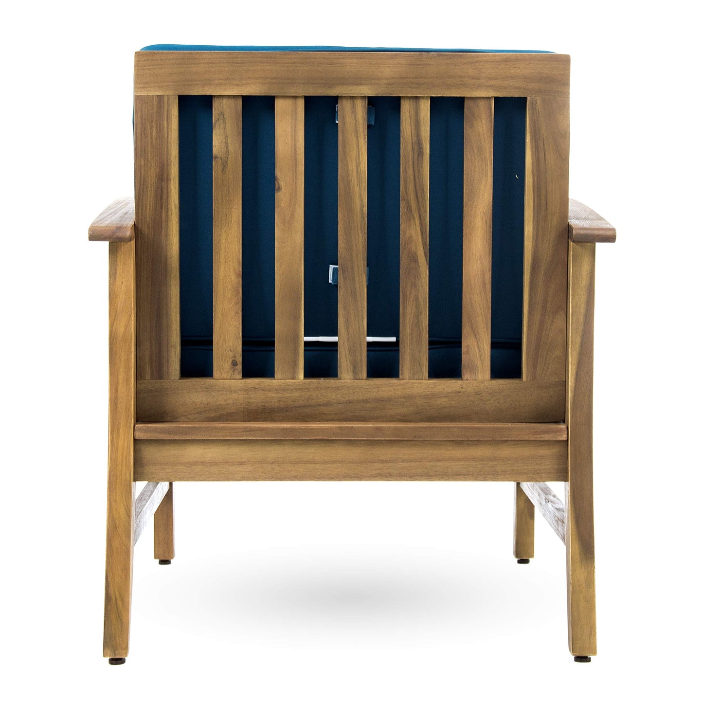 Christopher Knight Home Perla Outdoor Acacia Wood Club Chairs with Water Resistant Cushions (Set of 4), 4-Pcs Set, Teak Finish/Blue