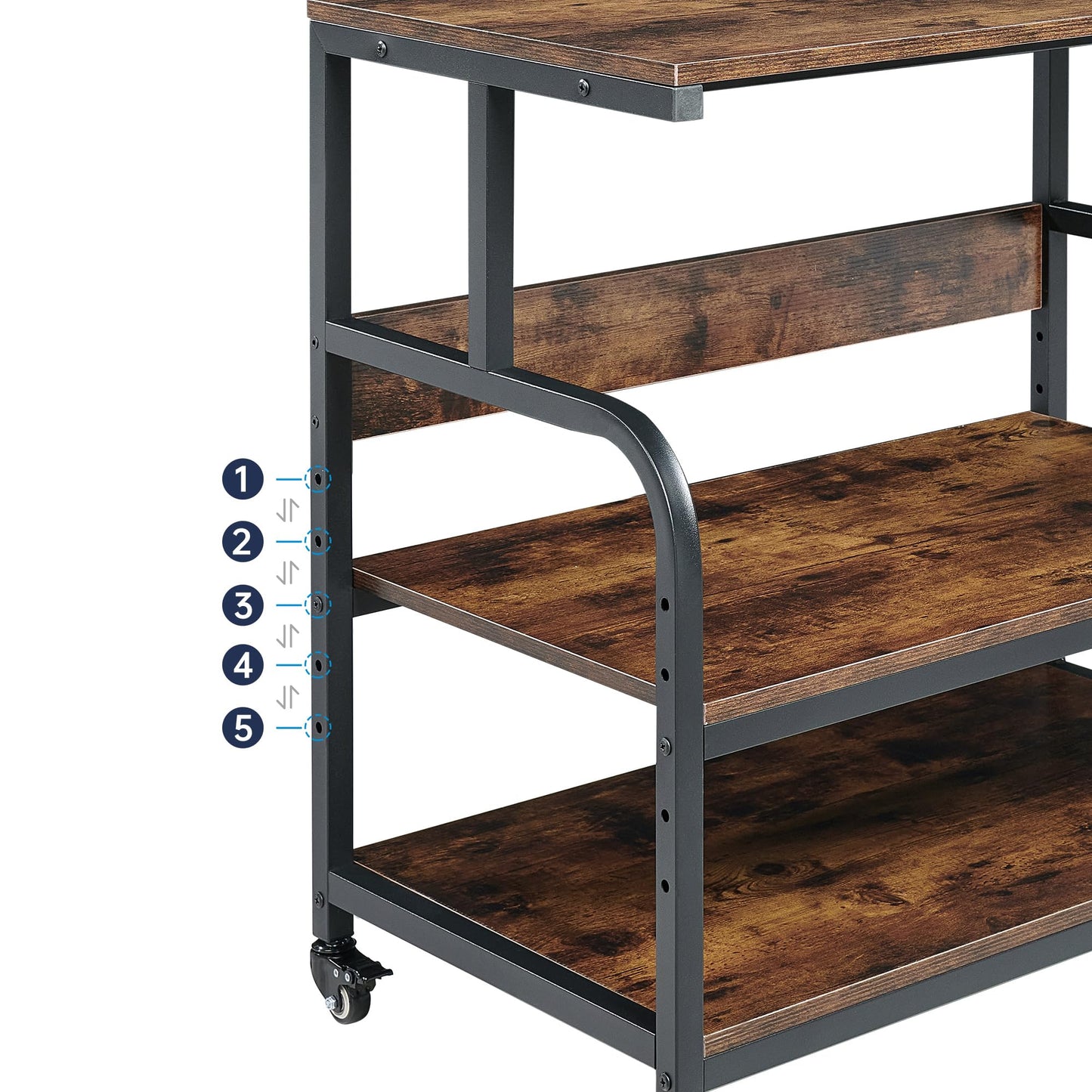 Fannova 32.3" Wide Extra Large Printer Stand, 3 Tier Printer Table with Adjustable Storage Shelf, Rolling Printer Cart with Industrial Wheels for Home Office, Rustic Brown