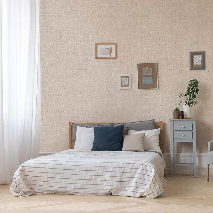 Beige Grasscloth Wallpaper Peel and Stick Textured Self Adhesive Linen Contact