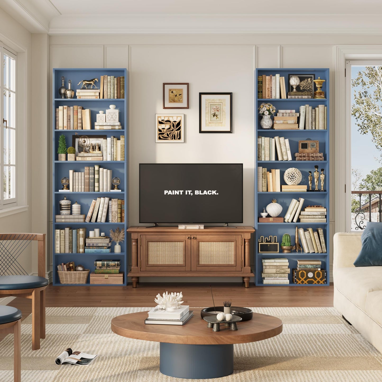FACBOTALL 82" Tall Bookshelf, 7-Tier Open Shelves Bookcase, Freestanding Display Storage Shelves, Tall Bookcase Home Decor Furniture for Home Office, Living Room, Bedroom, Blue