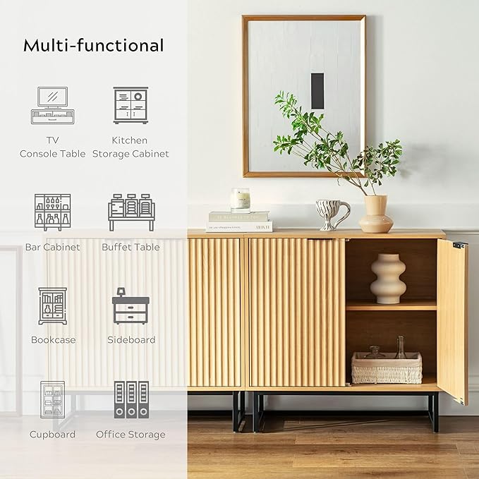 EYYTHUNG Fluted Storage Cabinet Sideboard Buffet Cabinet, Modern Accent Cabinets