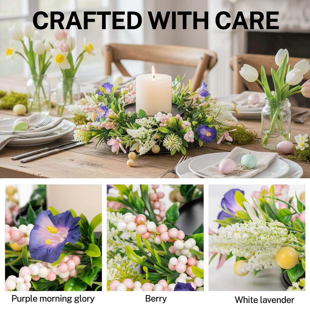 MOYEE Centerpieces for Tables Wreath with Candle Holder,Candle Ring, Black Metal Candlestick with an Artificial Wreath 14 in Versatile Dining Table Centrepiece