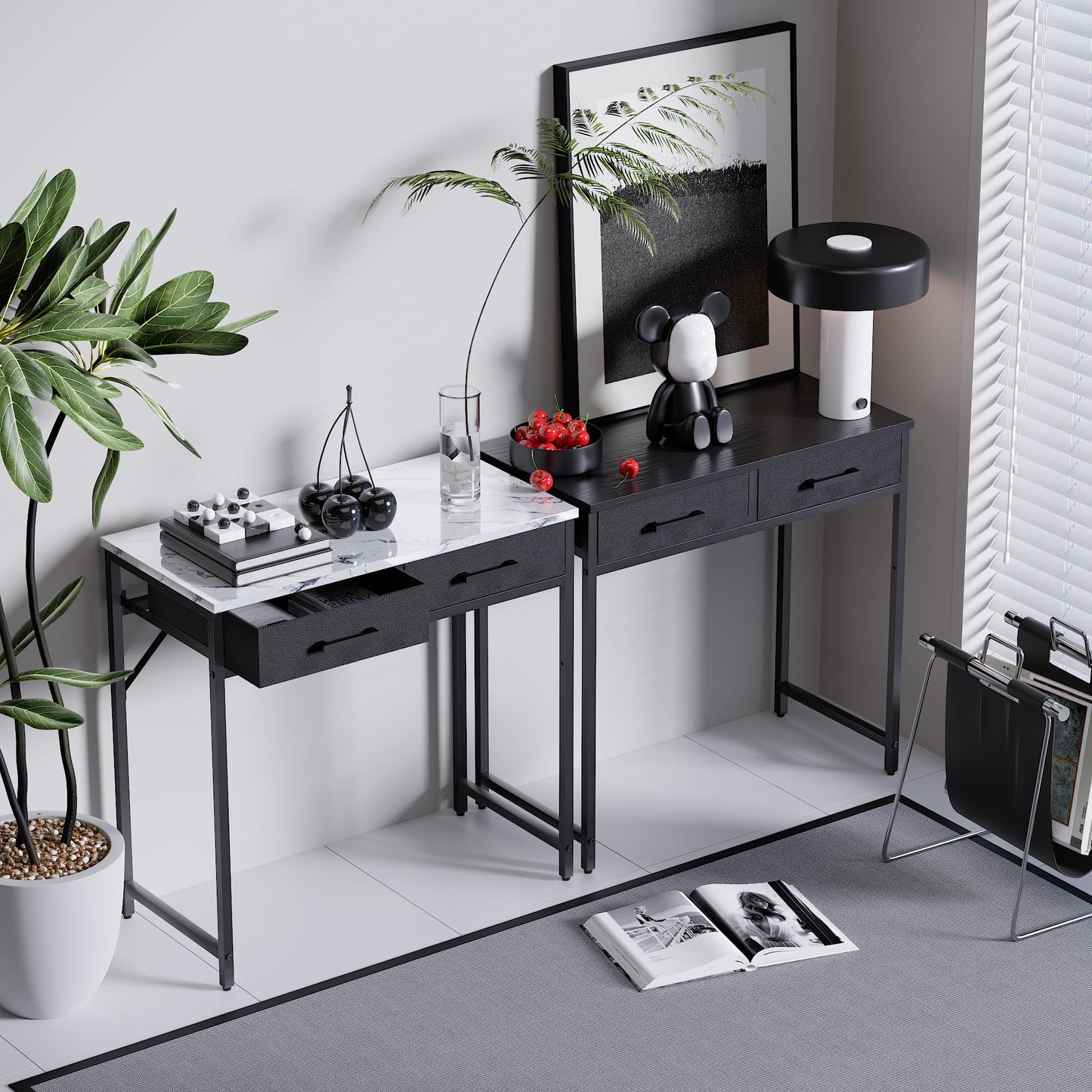 Pamray 32 Inch Small Computer Desk with 2 Drawers for Bedroom Study Writing Home Office Table for Small Spaces Marble