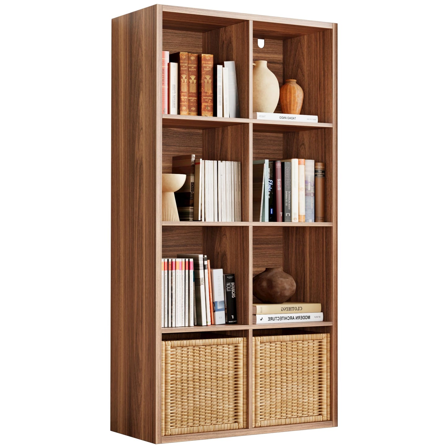 IRONCK Bookshelf, 8-Cube Storage Cube Shelf Organizer, Extra Thick Frame Horizontally & Vertically Reversible Bookcase with Open for Living Room, Bedroom, Home Office, Oak Brown