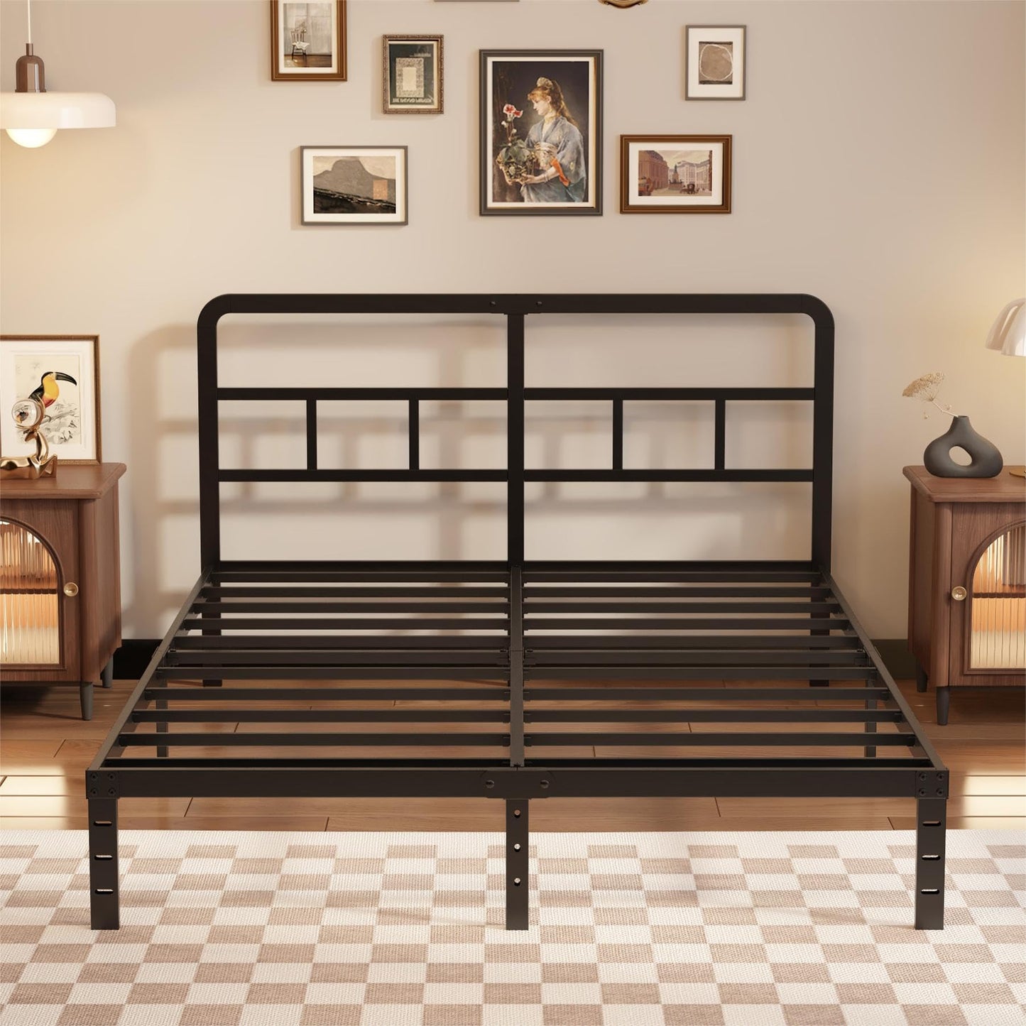 Husleephu Full Size Bed Frame with Headboard, 12 Inch Heavy Duty Metal Bed Frame Full, No Box Spring Needed, Noise Free, Easy Assemble, Black