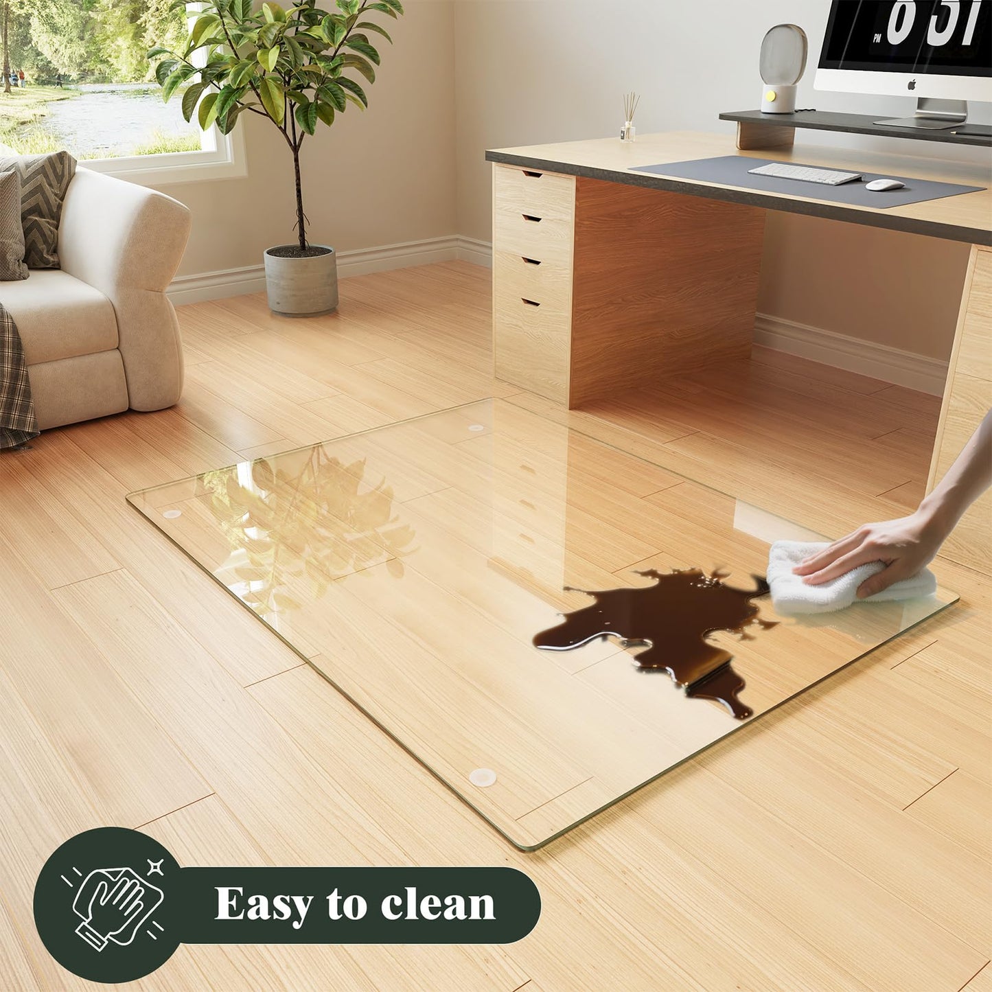Koonmi Tempered Glass Chair Mat for Hardwood Floors & Carpets, 36" x 55“ Transparent Heavy Duty Office Floor Protector with Noise-Free Gliding Shatterproof for Home Office Desk