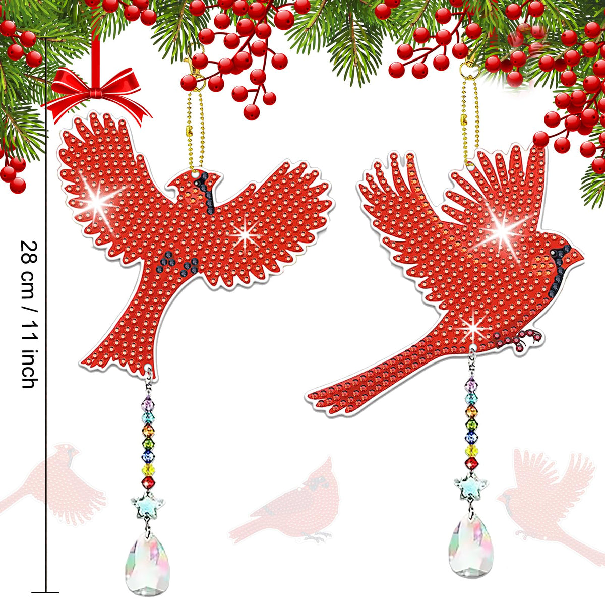 JeCuiK 6 Pcs Cardinal Bird Diamond Painting Wind Chimes 5D DIY Diamonds Painting Suncatcher Ornament Double Sided Diamond Art Suncatcher Hanging Crystal Pendant Best Gifts for Mom