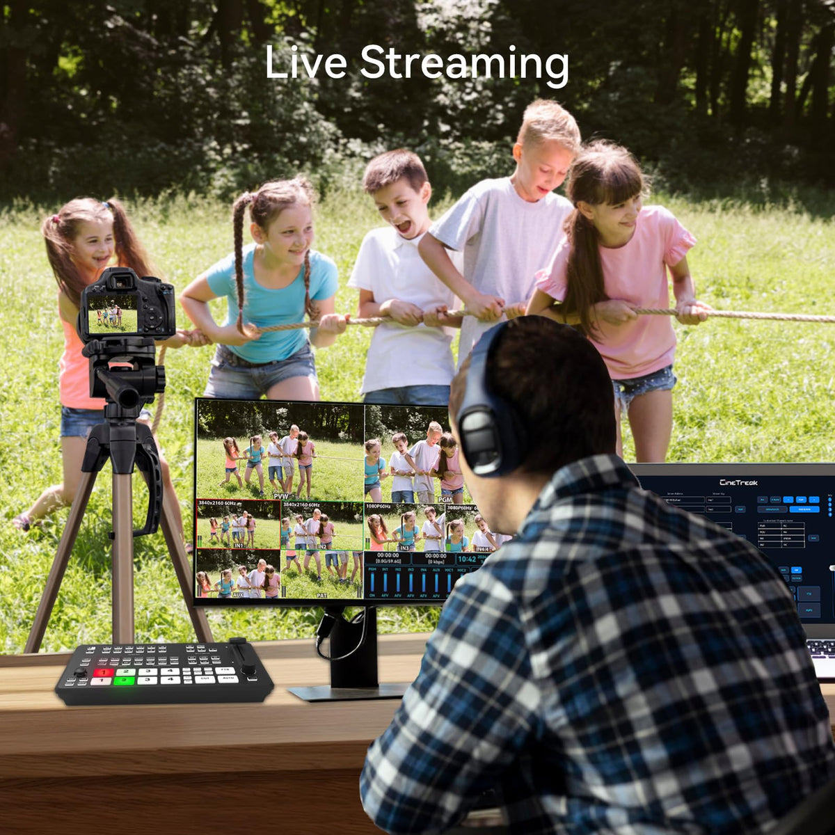 CINETREAK Stream 1 Live Streaming Switcher 4 HDMI & AUX Inputs, PTZ Control Dual RTMP Streaming Chroma/Luma Key Recording & Playback and Landscape & Portrait Livestreaming（NDI Updatable）