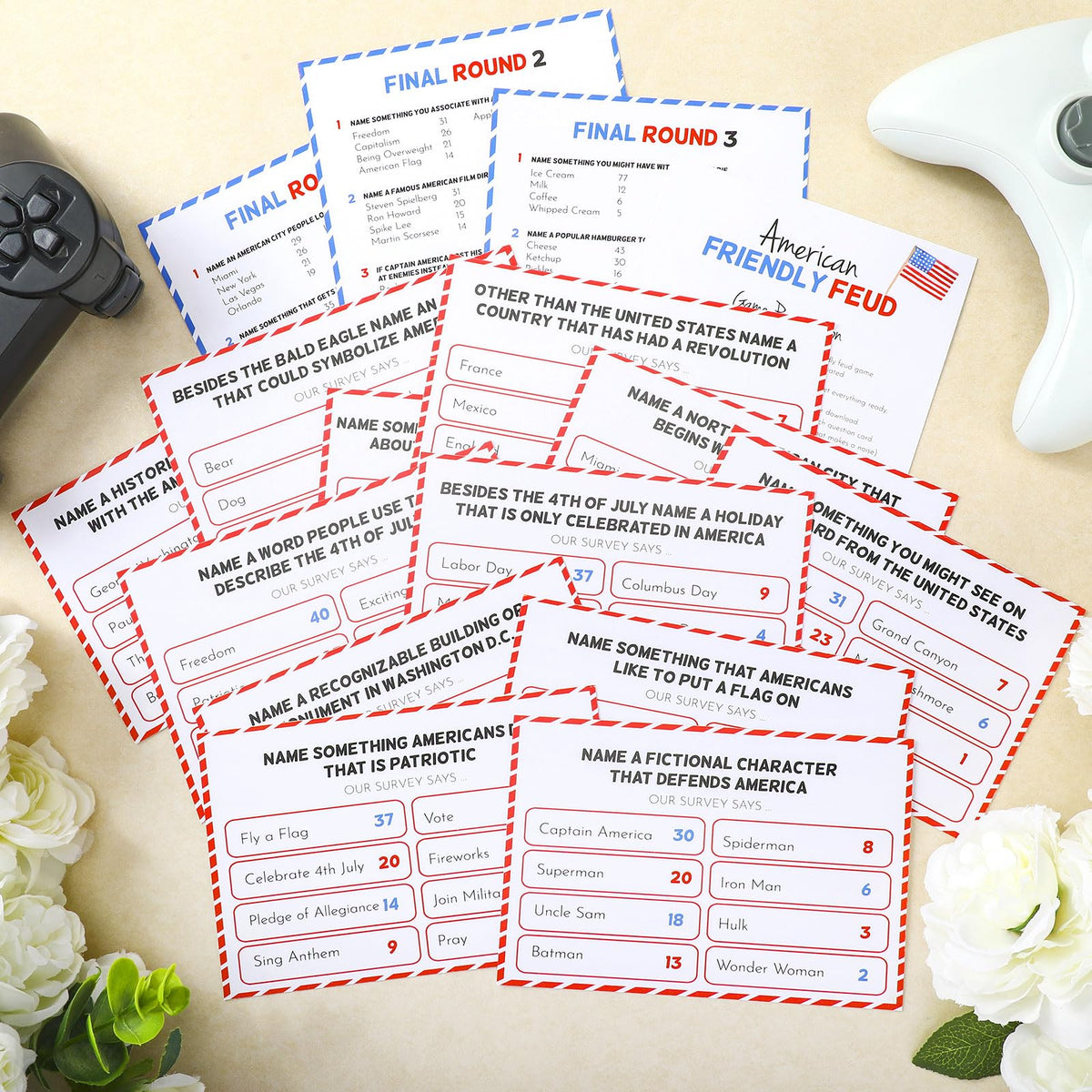 Syhood 4th of July Friendly Feud Game with Answer Buzzer, Patriotic Independence Day Feud Party Game, Fun Family Trivia Quiz Night for Party, Adults, Office, Classroom, Large Group and Team Building
