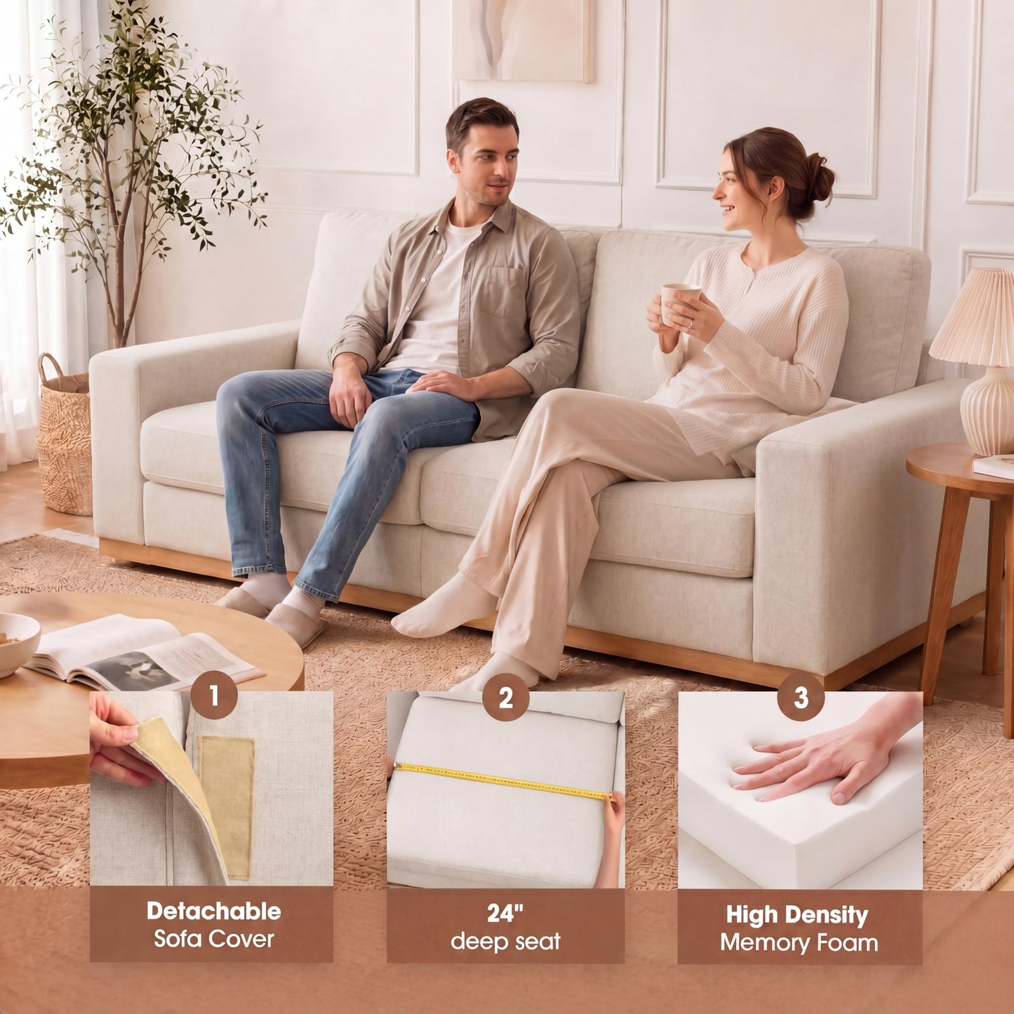 WEUP 86" Modern Loveseat Sofa for Living Room,2 Seater Deep Seat Modular Sofa Couch,Chenille Fabric,Solid Wood Frame,Spring Cushions, Removable Covers,Easy Assembly for Small Spaces,Beige