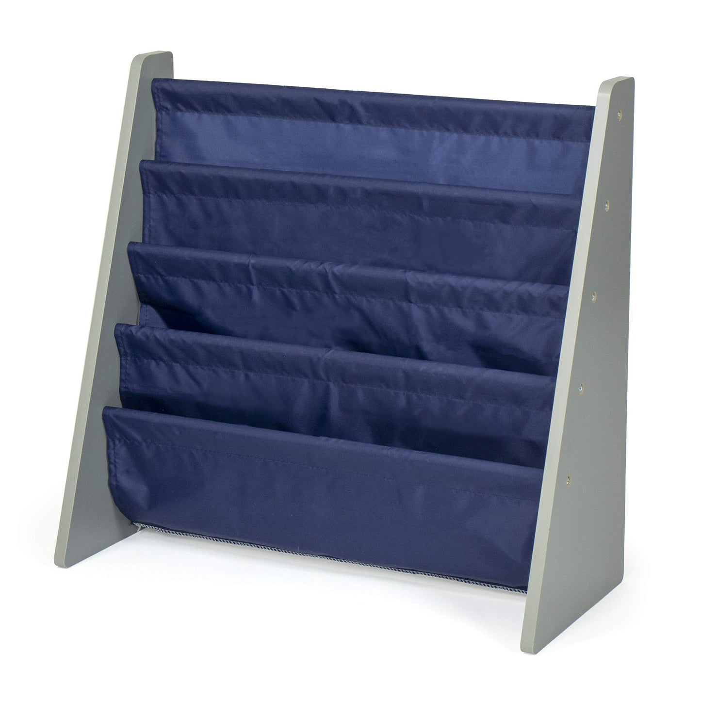 Humble Crew Kids Bookshelf, 4-Tier Front-Facing Book Display Organizer, Montessori Toddler Bookcase for Playroom, Bedroom & Reading Corner, Grey Wood/Navy