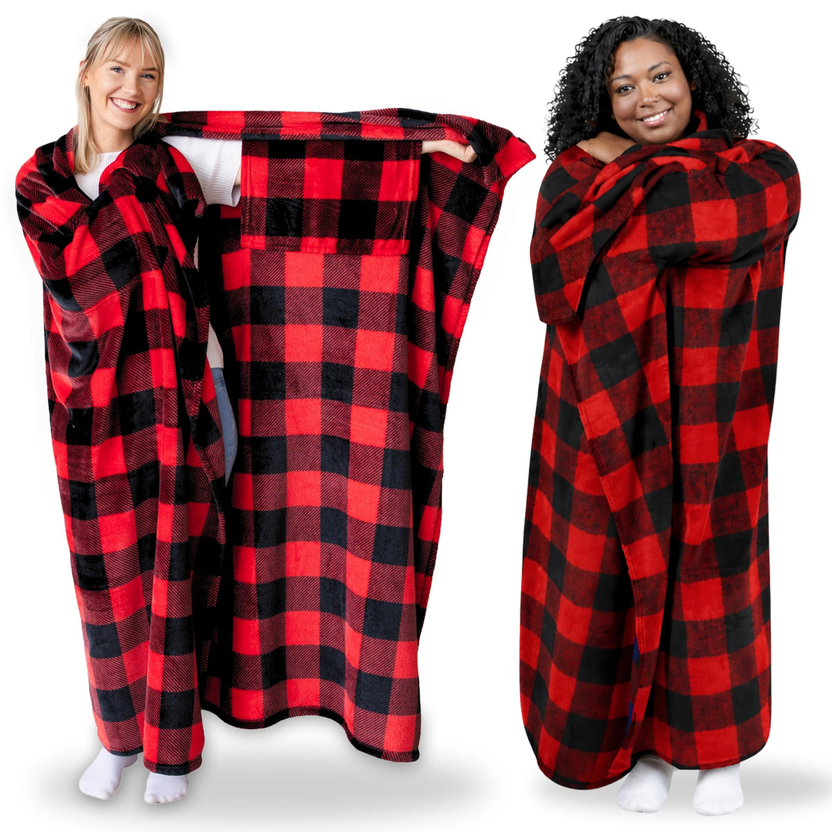 Super Blanky Wearable Blankets for Women, Comfy Wearable Blanket Men, Cozy Gifts for Women, Dorm Room Essentials, Graduation Gift for Her Girlfriend, Gifts for Wife Birthday Gift Ideas, Red Checkered